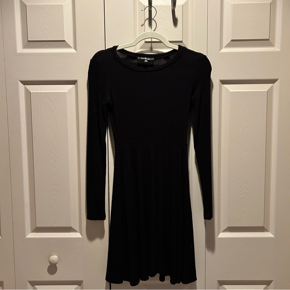Lulus Black Long Sleeve Skater Dress Fit & Flare Knit Mini Dress Classic